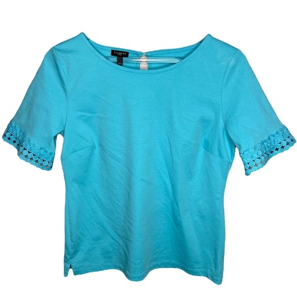 Blue Talbots Top W/Lace Sleeve - Picture 1 of 8